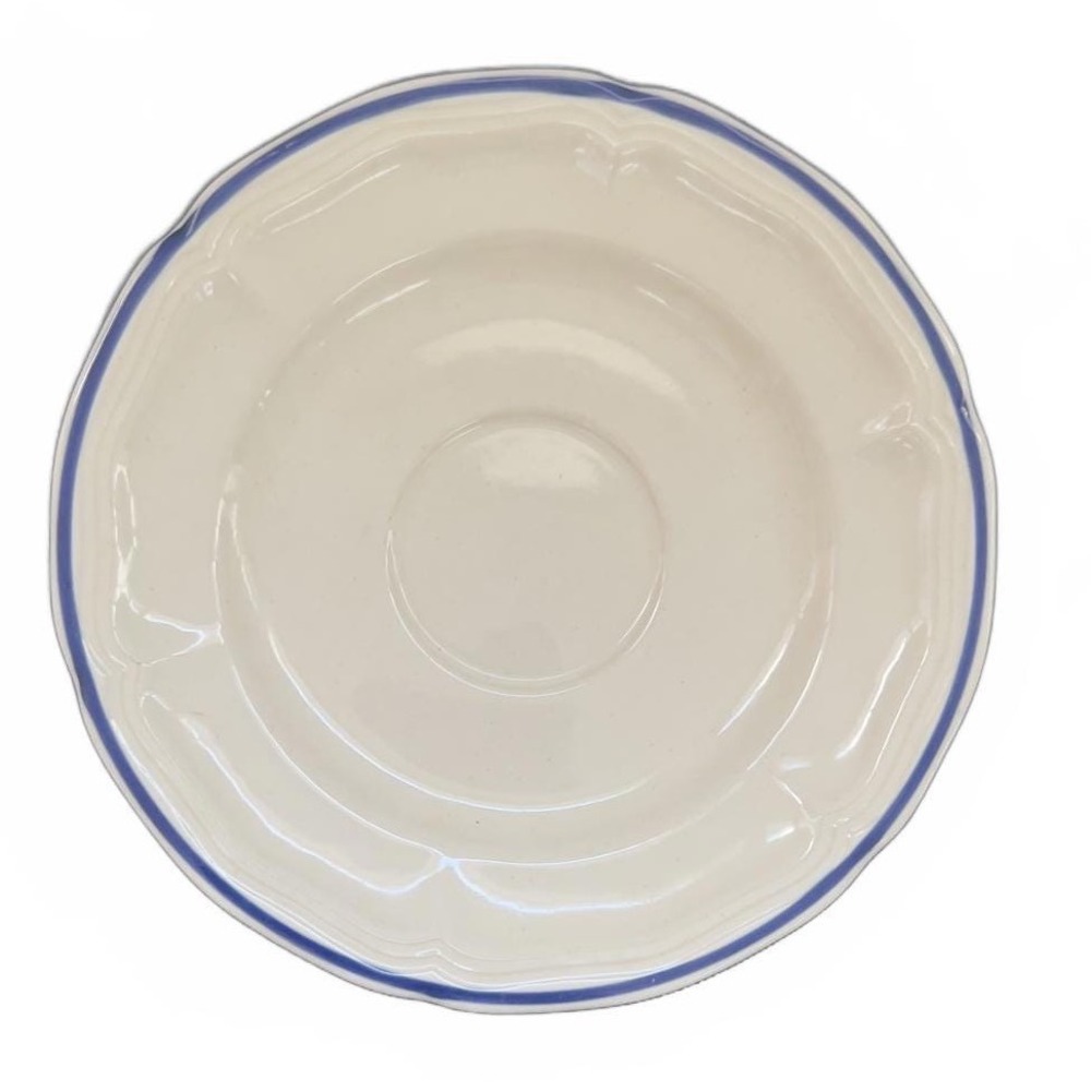 Newcor Saucers Cream Blue Trim Scalloped Stoneware Japan Set of 3 6.25in